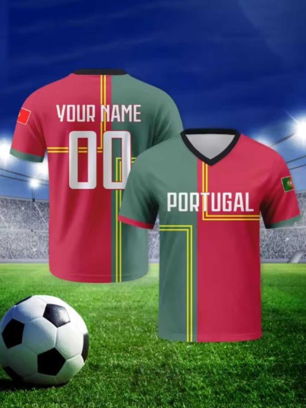Portugal Soccer Fan Jersey - Red Green Colorblock